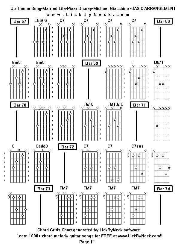 Chord Grids Chart of chord melody fingerstyle guitar song-Up Theme Song-Married Life-Pixar Disney-Michael Giacchino -BASIC ARRANGEMENT,generated by LickByNeck software.